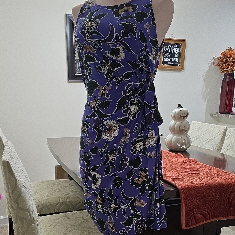 Ann Taylor Factory Asymmetrical Dress in Purple and Black Floral